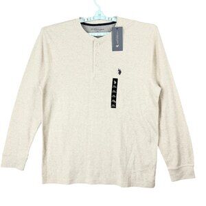 U.S. Polo Assn Men's Pullover Long Sleeve Sand Heather Henley Shirt Size XXL NWT